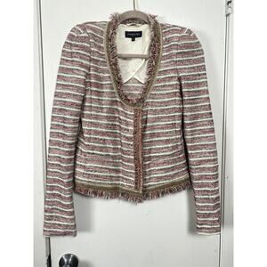 Patrizia Pepe Firenze Gold Chain Embellish Frayed Edges Tweed Jacket Blazer 42